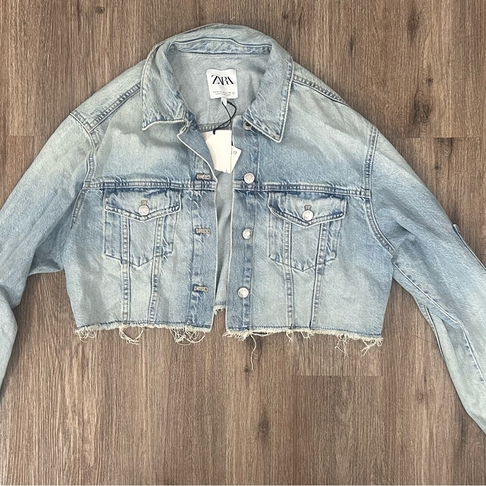 Zara Light Blue Cropped Denim Jacket